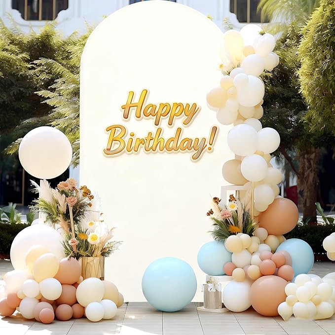 Beige Arch Backdrop Covers, 6.6FT Polyester Fitted Wedding Arch Stand Cover Round Top Chiara Stretchy Arch Backdrop Cover for Birthday Party Ceremony Banquet Decoration