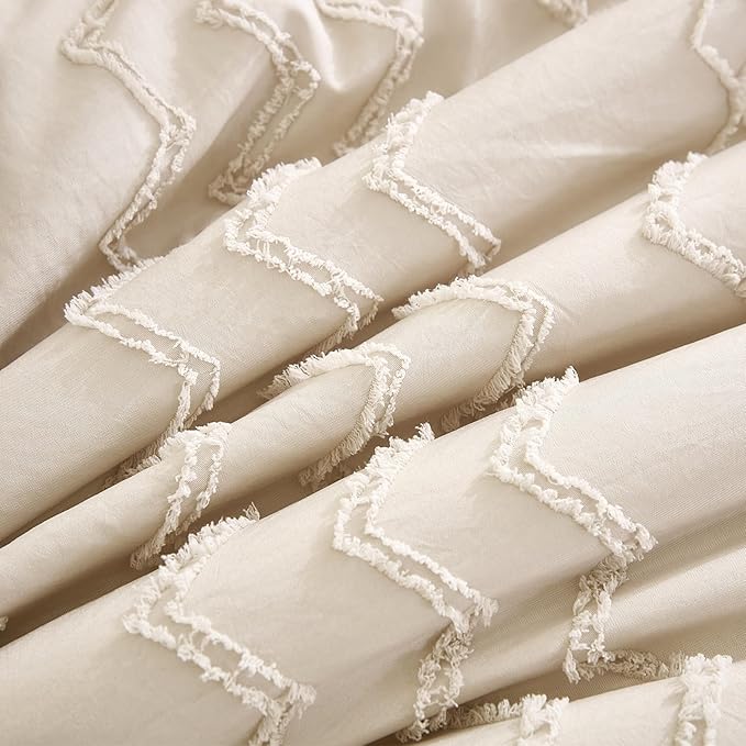 3-Piece Tufted Ruffle Crib Bedding Set for Girls - Ultra Soft Baby Bedding Set Includes Boho Crib Comforter, Sheet & Skirt (Beige)