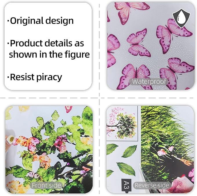 Fairy Garden Wall Decals, Pink Butterfly Large Tree with Princess Design, Removable Peel and Stick Nursery Decor, Cute Girls Room Wall Stickers, 33.5x32.3 Inch (Green Pink)