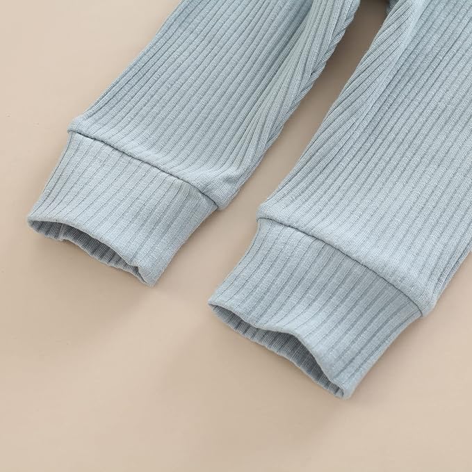 Newborn Baby Boy Girl Clothes Ribbed Knitted Cotton Long Sleeve Romper Long Pants Solid Color Fall Winter Outfits