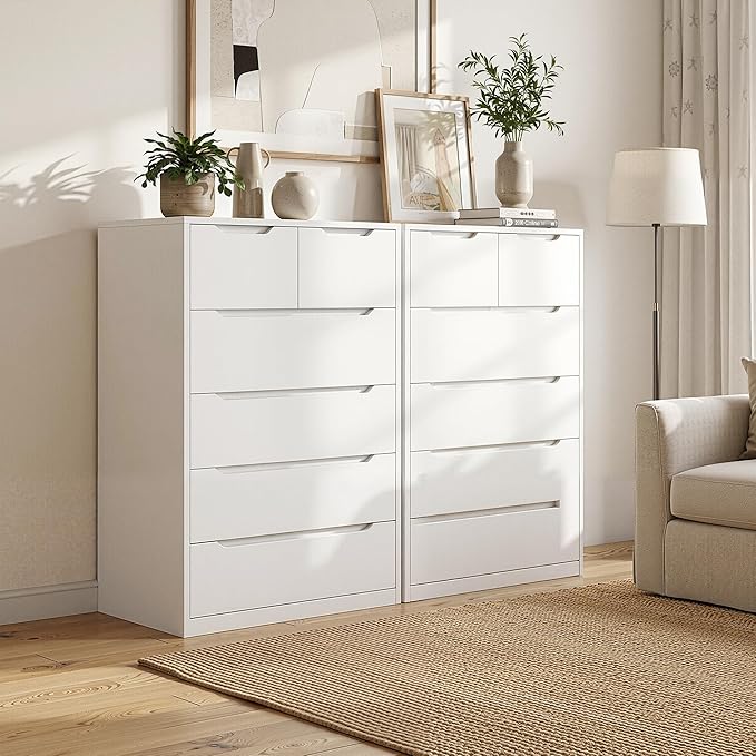 6 Drawer Dresser for Bedroom Tall Chest of Drawers for Hallway,White,43.2" H X 27.6" W X15.6 D