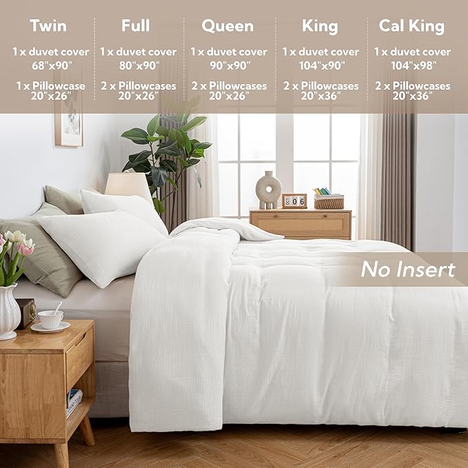 MILDLY Muslin Duvet Cover Queen - 100% Washed Cotton Linen Like Gauze Comforter Cover 3 Pieces Breathable & Lightweight for All Season