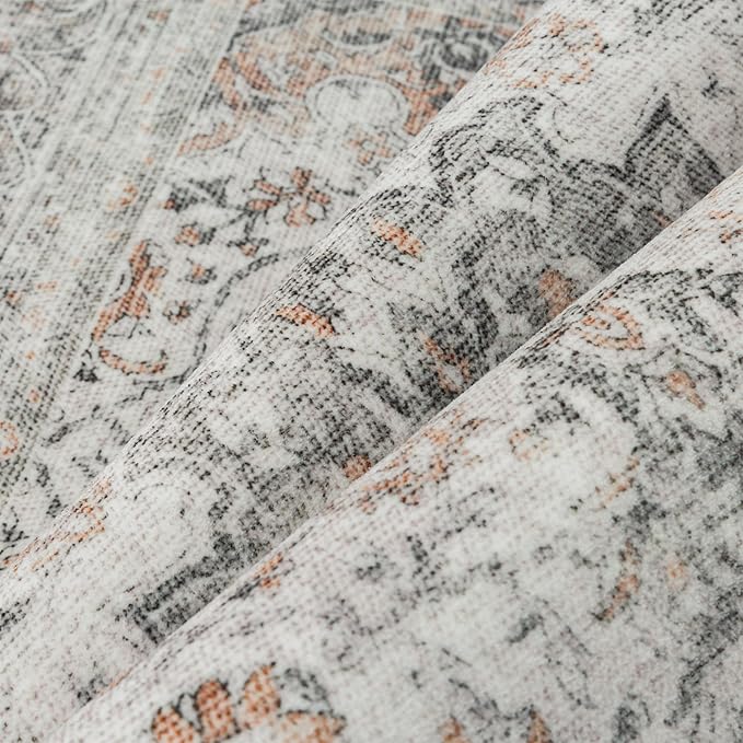 6x9 Washable Vintage Area Rug for Living Room Bedroom Soft Tranditional Non Slip Large Throw Rug Lightweight Floral Low Pile Distressed Carpet Office Playroom Dinning Laundry Room