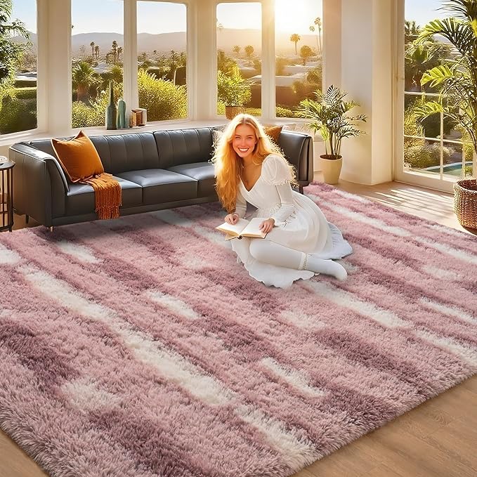 5x7 Feet Area Rugs for Living Room Bedroom,Pink and White Machine Washable Soft Fluffy Shaggy Indoor Rug, Floor Carpet for Girls Boys Kids, Dorms, Nursery Rooms, Home Decor Aesthetic