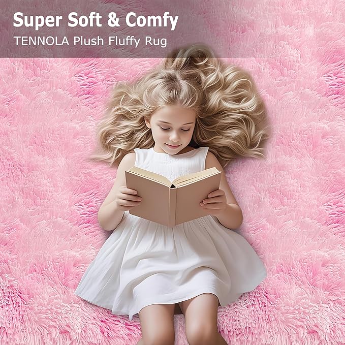 Plush Fluffy Pink Rugs for Bedroom Girls Room 2x6 Runner Pink Area Rug for Bedroom Bedside Living Room Hallway Fuzzy Shag Carpet for Kids Room Nursery