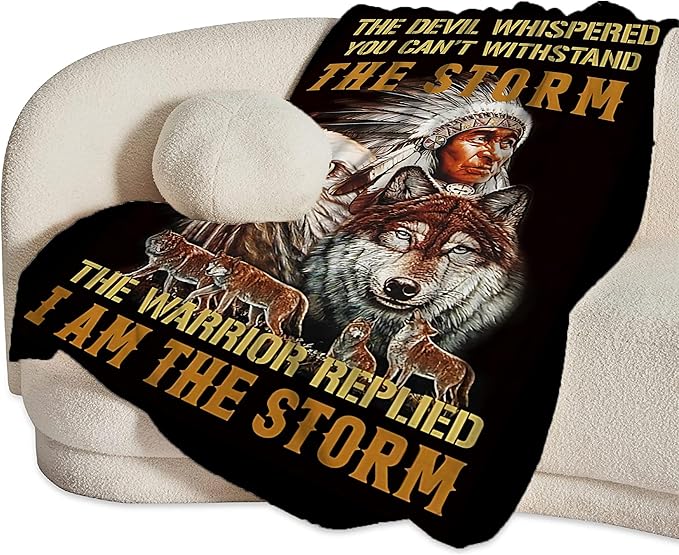 jerkboo Native American Blanket Throws Indian Blanket Wolf Eagle Throw Blanket for Men Women Kids Adults Soft Warm Cozy Fleece Blanket for Couch Sofa Bed 80""x60""