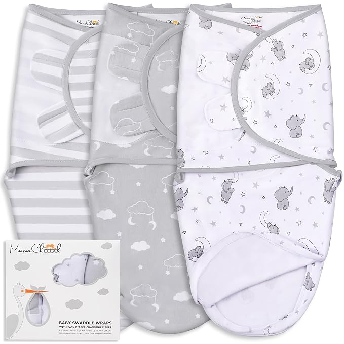 Mama Cheetah Baby Swaddle Blanket with Zipper - Newborn Swaddling Sack & Sleep Sack 3-6 Months, Blanket Wrap for Baby Boy & Girl, 3-Pack