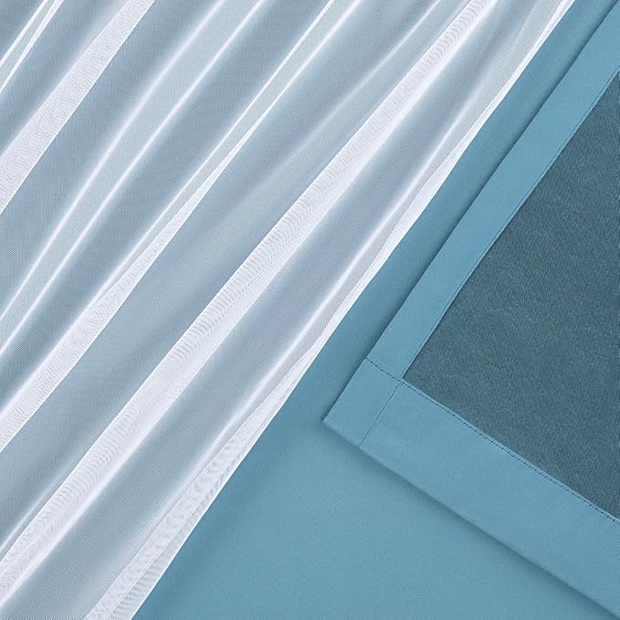 TOWN & COUNTRY LUXE Talia Double Layer Indoor Curtains, Sheer and Room Darkening Blackout, Grommet Top, Energy Efficient, 2-Pack Set, 52"x108", Turquoise