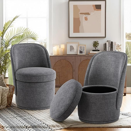 Swivel Accent Chair Set of 2, 360° Swivel Round Chair with Hidden Storage, Modern Small Barrel Armchair for Living Room/Bedroom, Darkgrey