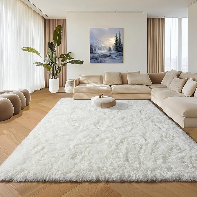 ONASAR Cream White 8x10 Area Rugs for Living Room, Large Fluffy Shag Bedroom Rug, Ivory Washable Soft Plush Thick Shaggy Big Floor Carpet for Kids Boy and Girls Teen Dorm Nursery Indoor Home Decor