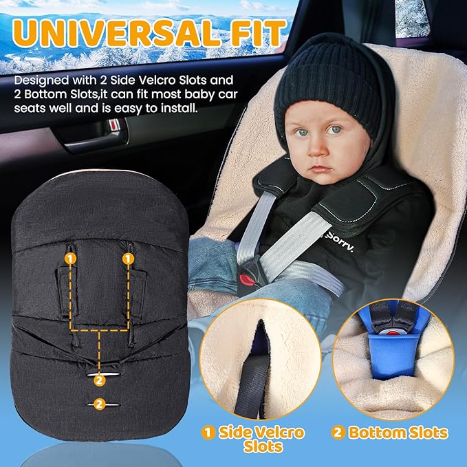 Orzbow Winter Carseat Cover for Baby | Infant Car Seat Blanket | Waterproof Car Seat Cover with Adjustable Collar, Warm and Cozy Fleece Carseat Canopy Blanket for Baby Winter Essentials, Dark Grey