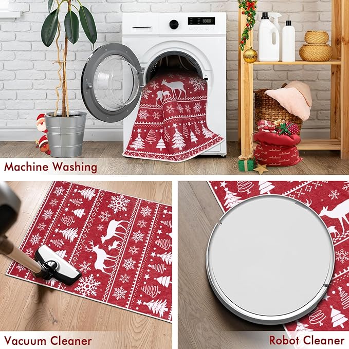 2x3 Machine Washable Christmas Area Rug, Non-Slip Small Christmas Entryway Rug for Front Door, Low Pile Indoor Door Mat for Entryway, Bedroom, Dining Room & Kitchen(2x3 Elk)