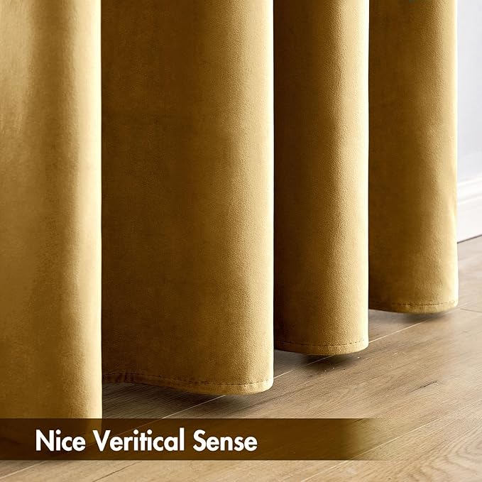 MIULEE Gold Velvet Curtains Thermal Insulated Blackout Curtain Drapes for Bedroom Living Room Darkening 96 Inches Long Curtains Panels Rod Pocket Set of 2