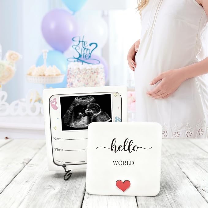 Pregnancy Announcement Ultrasound Picture Frame, Hello World Newborn Sign, Ultrasound Photo Frame Wooden Surprise Box, Birth Announcement Gifts, Pregnancy Reveal to Family, Friends