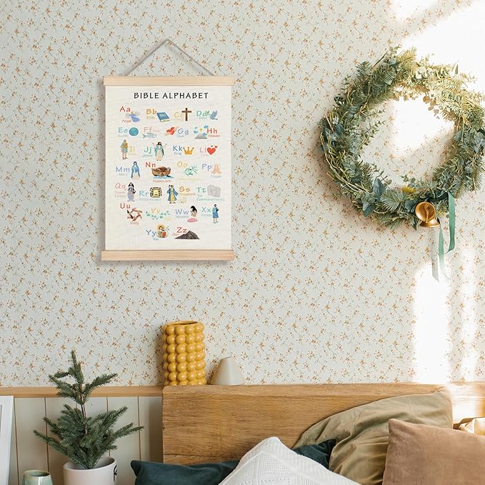 Supwhd Bible Verse Posters for Kids, Bible Alphabet Poster Hanger Frame, Christian Classroom Decor, Alphabet Wall Decor for Classroom Church School Christian Home, 16x24