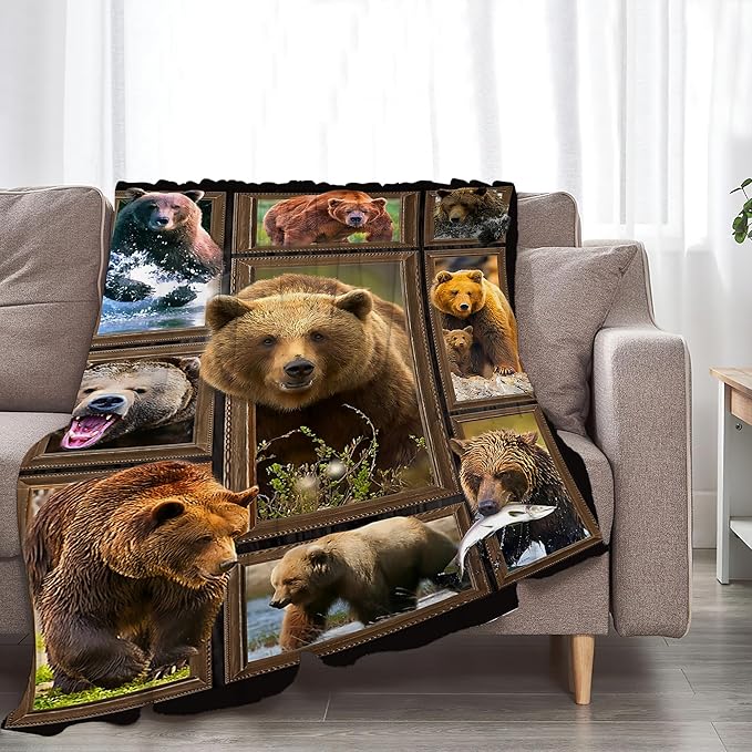 jerkboo Bear Blanket Throws Bear Gifts Bear Throw Blanket for Girls Women Kids Adults Soft Warm Cozy Fleece Blanket for Couch Sofa Bed 80""x60""