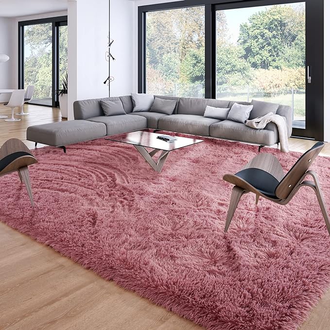 Merelax Soft Modern Indoor Large Shaggy Rug for Livingroom Bedroom Dorm Kids Room Home Decorative, Non-Slip Plush Fluffy Furry Fur Area Rugs Comfy Nursery Accent Floor Carpet 8x10 Feet, Blush
