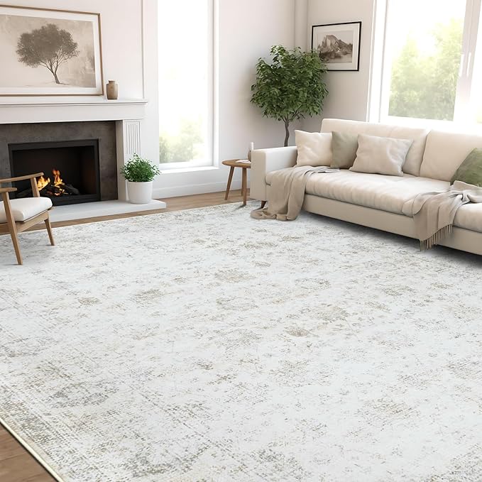 Washable 3×5 Area Rug for Living Room, Vintage Floral Rug Soft Non Slip Stain Resistant Boho Carpet for Bedroom Dinning Room Kitchen Home Office 02 Beige