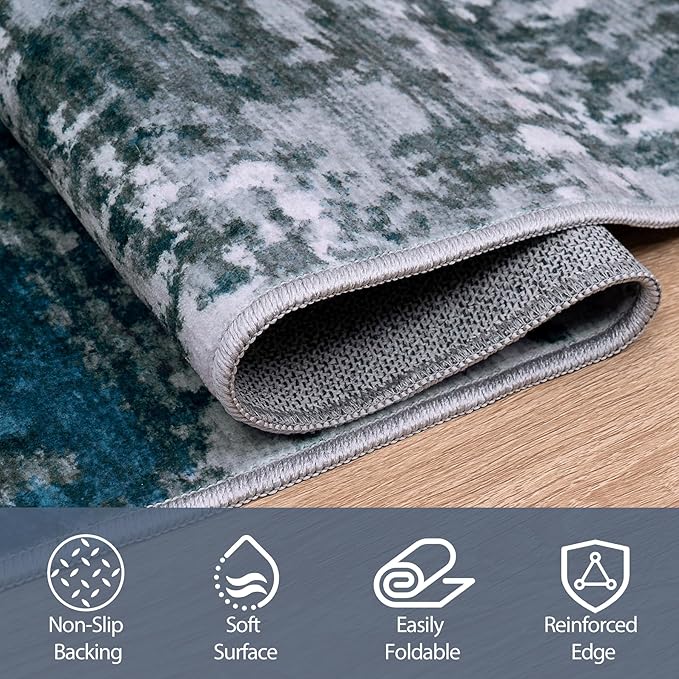 4x6 Area Rugs for Living Room Rug Washable: Abstract Rug for Dining Room Bedroom Carpet Non Slip 4 by 6 Indoor Modern Nursery Home Office Navy Grey