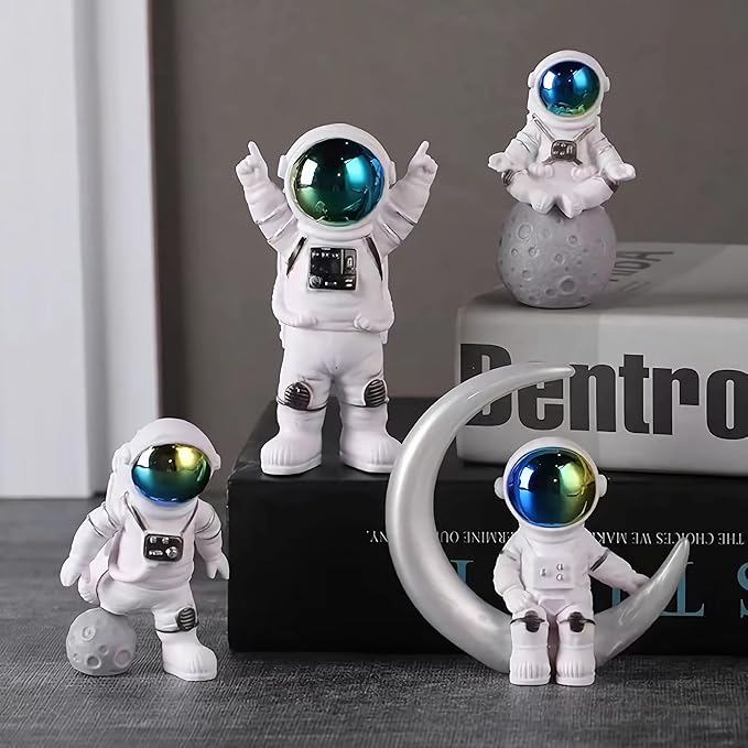 Gradient Astronaut Statues Set of 4, Spaceman Figurines Space Theme Decor for Room Shelf Desk Cake Toppers
