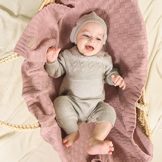 LAWKUL Baby Blankets for Girls Pink Soft Babe Knit Blanket Cable Newborn Infant Receiving Swaddle Boys Crib Stroller 40"x30"