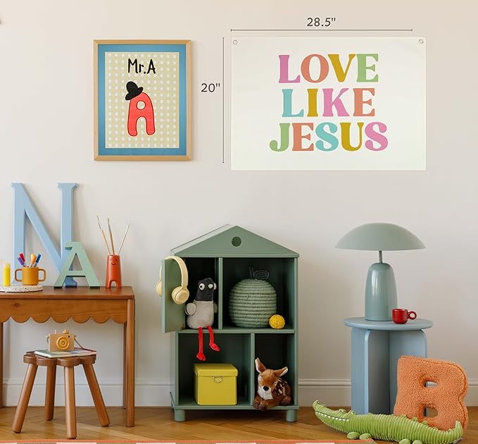 Christian Bible Verse Scripture Rectangular Banner Flag Wall Decor Gift for Baby Boy Girl Kids,Nursery Above Crib Bedroom Reading Room Decor-Love like Jesus-Baby Present Shower,Birthday Christmas Gift