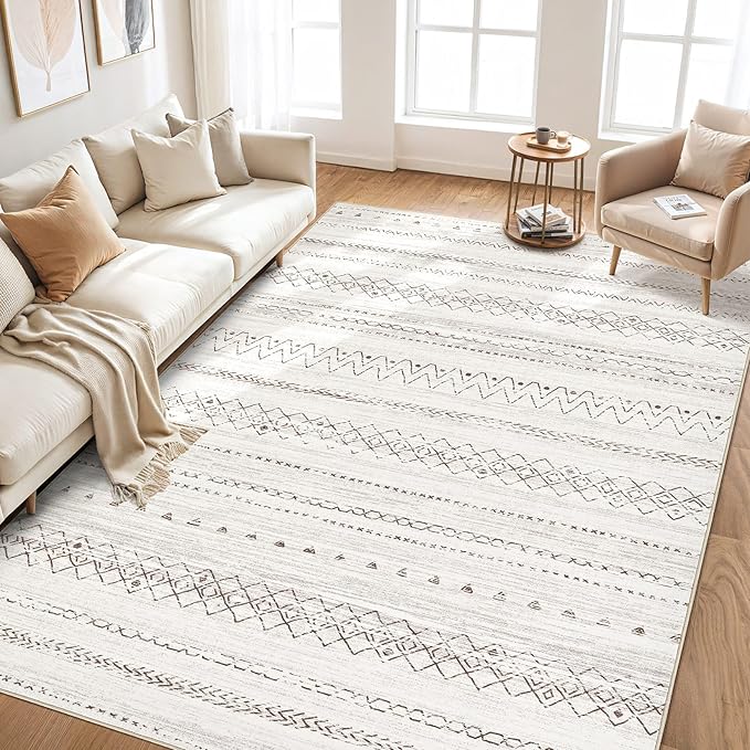 Area Rugs for Living Room Washable Living Room Rug Soft Neutral Indoor Floor Carpet Non-Slip Stain Resistant Modern Boho Rugs for Bedroom Dining Room Kids Room Nursery Office Home Brown