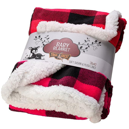 Ultra Soft Sherpa Fleece Plaid Baby Blanket | Cozy, Plush Throw Blanket for Kids | Reversible Plaid | Washable | Wide Size for Extra for Warmth & Comfort | Cute