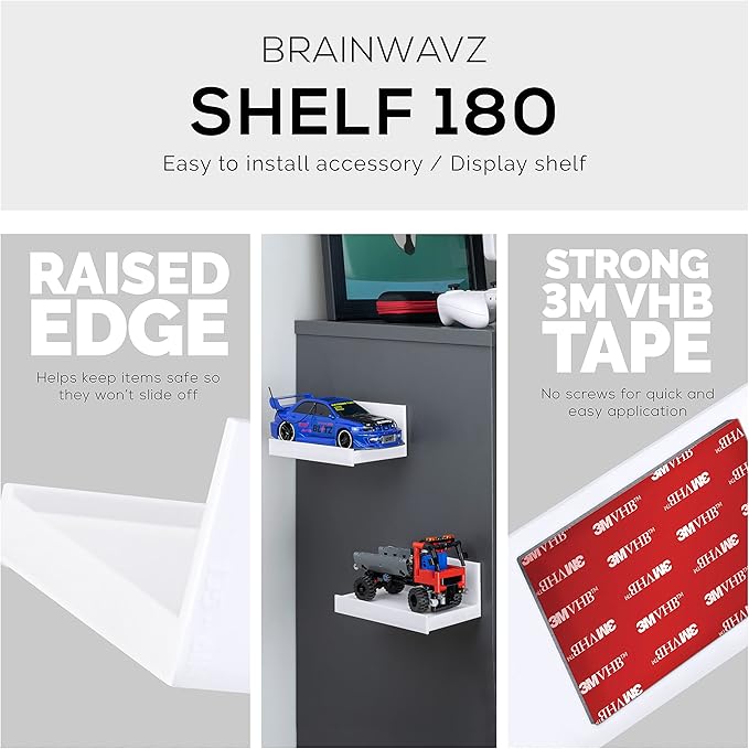 BRAINWAVZ 5.4" Adhesive Small Floating Shelf for Speakers, Books, Plants, Cameras, Toys, Decor & More, Screwless Wall Shelves, Easy to Install (SHELF180, White)