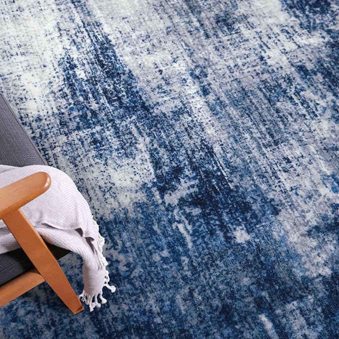 IOHOUZE Abstract Runner Rug 3x10 Ft Washable Runners for Hallways, Non Slip Kitchen Runner Printed Faux Wool Entryway Runner Indoor, Modern Abstract Floor Carpet for Hall Bedroom, Navy/Grey
