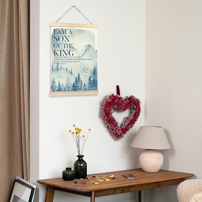 Hiuwevt Christian Nursery Wall Art, I Am a Son of the King Bible Verse Poster Hanger Frame, Blue Mountain Forest Inspirational Wall Art Home Decor for Kids Boys Room Bedroom Nursery Playroom, 12x16 Inch