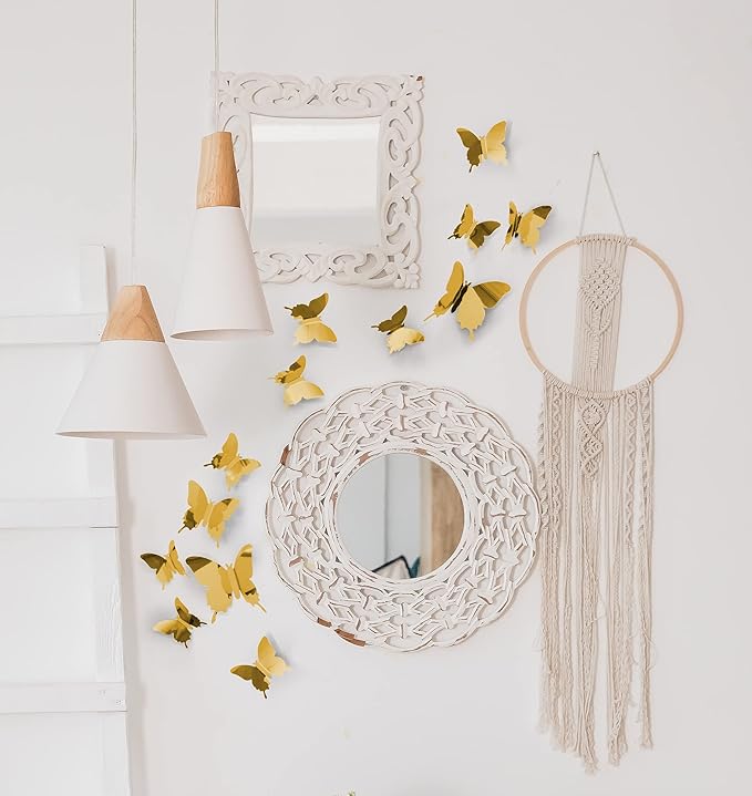 Butterfly Wall Decal Room Decor, Gold Butterfly Wall Decor 24 pcs, Party Decor, Wedding Decoration, Aesthetic Butterflies Stickers for Bedroom