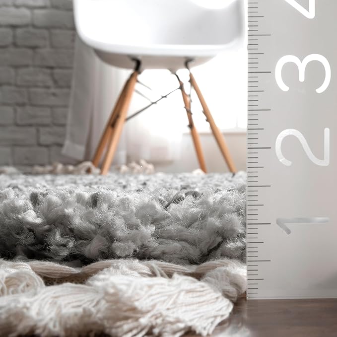 nuLOOM Brooke Shag Tasseled Area Rug - 2x3 Accent Shag Rug Casual Grey/Ivory Rugs for Living Room Bedroom Dining Room Nursery Entryway (Pack of 3)