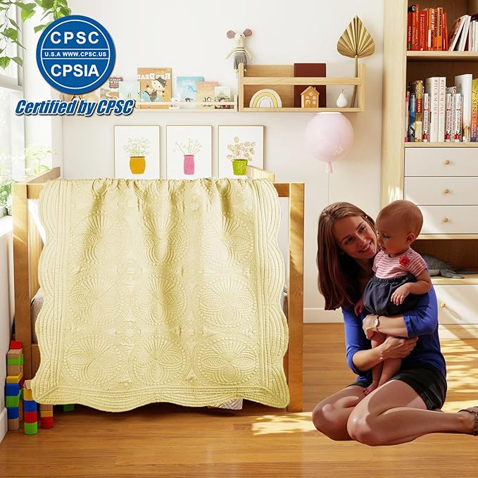 PEACELOVER Embossed Neutral Baby Quilt Durable, Lightweight Baby Blankets Four Seasons for Personlized Monogram Cotton Quilted Blanket Toddler Quilt for Boys and Girls 46x36 Inches (Beige)