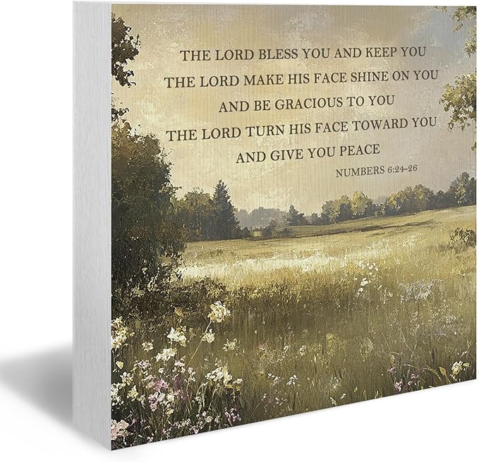 Christian Inspirational Wood Box Sign - Religious Gifts Desk Shelf Decor, Christian Table Decor, The Lord Bless You Bible Verse Wooden Block Plaque Box Sign for Home Room Table Decorations