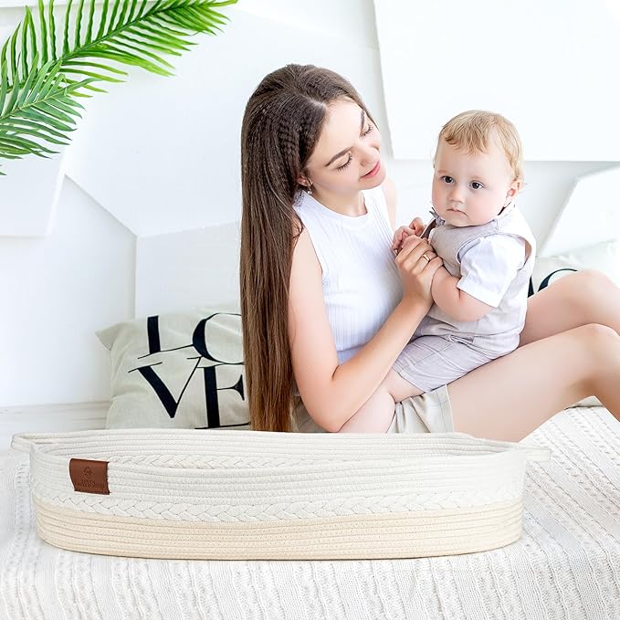 Deluxe Baby Changing Basket for Baby Dresser, Cotton Moses Baskets for Newborn, Babies Change Unisex Moses Changing Bassinet for Dresser, Foam Changing Pad Basket Changing Table Topper, Diaper Caddy