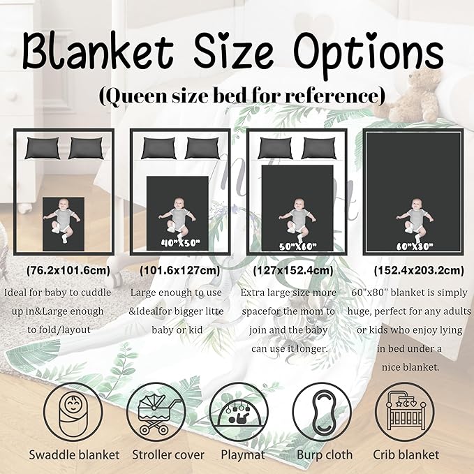 J&SBGFT Personalized Baby Blanket for Boys, Custom With Name, Receiving for Toddlers Kids Nursery Stroller Crib Decor Throw 30"x40", Color16