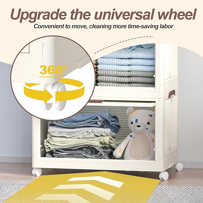 Portable Wardrobe Closet with Drawers, Magnetic Doors, 4 Cubes & Hanging Rod, 10 Hangers, Large Foldable Armoire for Clothes Storage, Wardrobe Storage Cabinet for Families, Baby, Easy Assembly