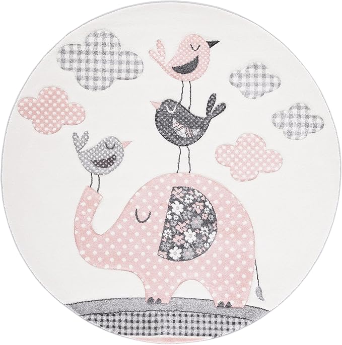 SAFAVIEH Carousel Kids Collection Area Rug - 6'7" Round, Pink & Ivory, Animal Design, Non-Shedding & Easy Care, Ideal for High Traffic Areas for Boys & Girls in Playroom, Nursery, Bedroom (CRK127P)