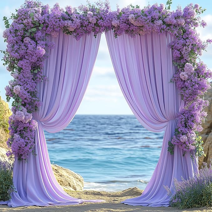 Lavender Backdrop Curtains for Wedding Parties, 10x7FT Wrinkle Free Photo Backdrop Curtains for Wedding Birthday Party Baby Shower, Fabric Drape with Rod Pockets 5ft x 7ft, 2 Panels
