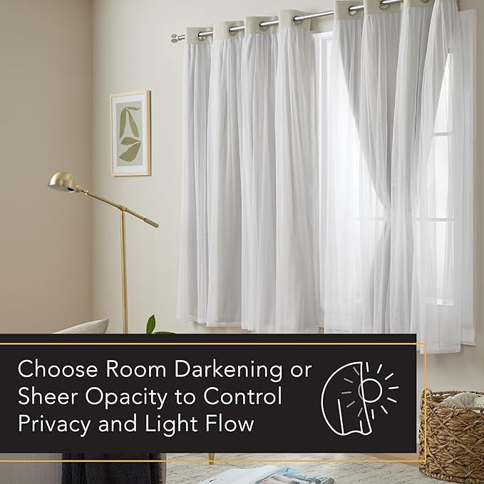 TOWN & COUNTRY LUXE Talia Double Layer Indoor Curtains, Sheer and Room Darkening Blackout, Grommet Top, Energy Efficient, 2-Pack Set, 52"x63", Cloud Grey