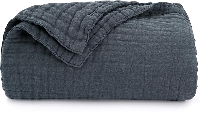 Love's cabin 6 Layer 100% Cotton Muslin Blanket, 108"x90" Muslin King Size Blanket for Bed Couch, Lightweight and Breathable Cotton Gauze for Adult, Dark Grey