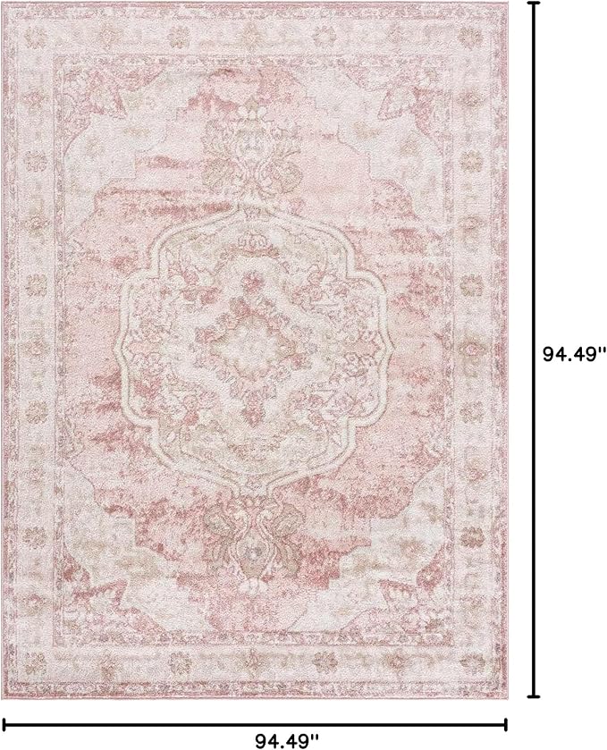 BoutiqueRugs Blush & Light Pink Collection Kandos Bohemian Oriental Medallion Area Rug - Traditional Floral Carpet for Living Room, Bedroom - Blush, Dusty Pink, Cream - 7'10" Square