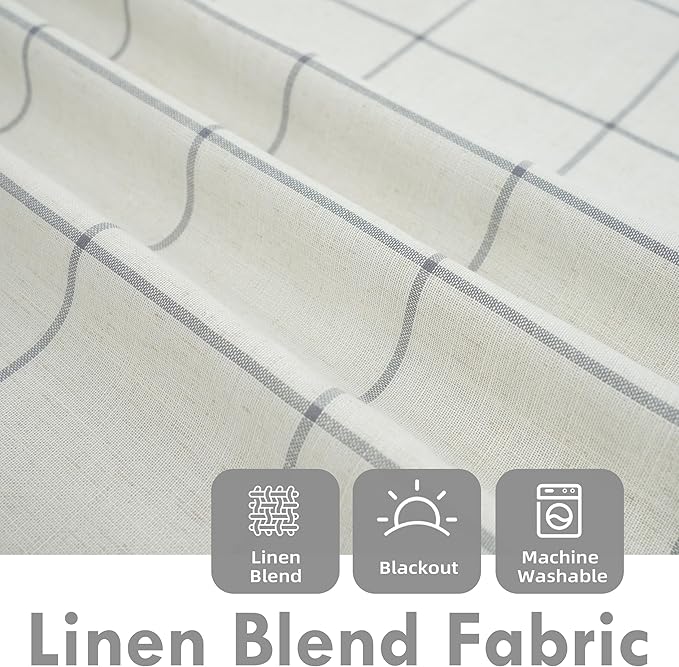 DriftAway 2 Panels 100% Blackout Windowpane Plaid Linen Curtains Double Layer Drapes for Bedroom 72 Inches Long Farmhouse Thermal Insulated 3.25 Inch Rod Pocket Back Tab for Living Room Gray