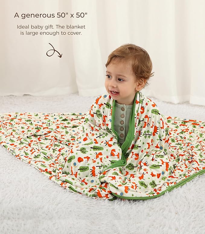 Premium Baby Blankets, Soft Viscose from Bamboo Blanket for Boys and Girls, Nursery Crib Bedding Quilt for Newborn and Toddler, Cooling for Hot Sleepers, 50'' x 50'' Little Fox