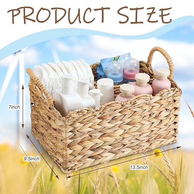 Chunful 1 Pack Wicker Diaper Caddy Organizer Scalloped Edge 9.5 x 13.5 x 7 Inches Rattan Basket Woven Natural Basket Storage Organizer Handmade for Baby Shower Gifts Newborn Storage