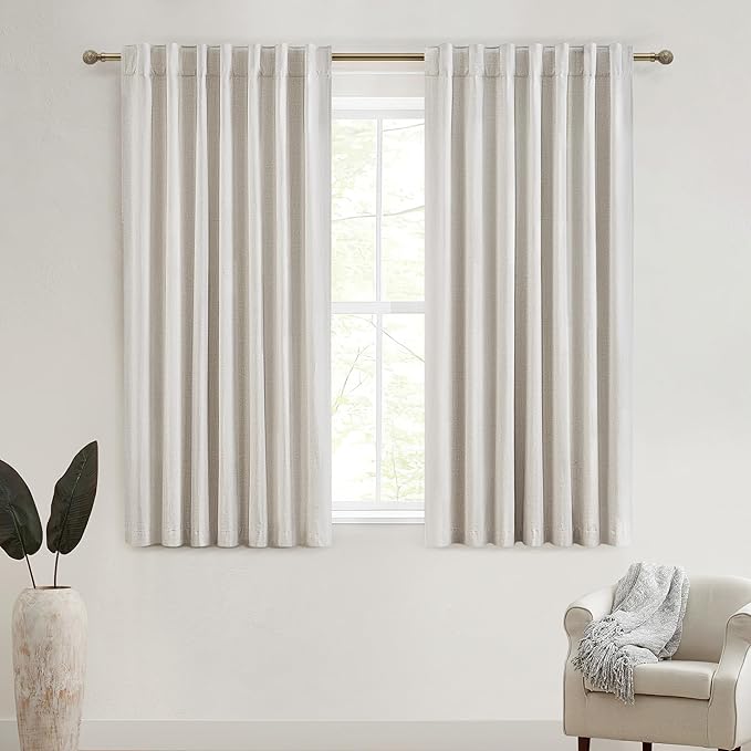 Linen Black Out Curtains 72 Inch Long, Back Tab/Rod Pocket Living Room Curtains & Drapes 2 Burg for 70 Inch, Thermal Insulated for Bedroom/Kitchen/Bay Window (W50 x L72 2 Panels)