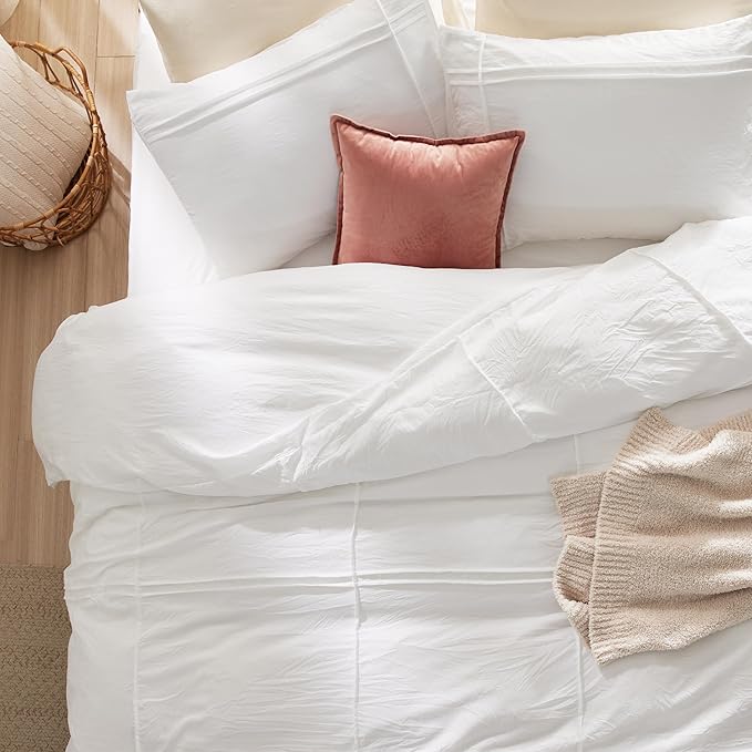 Bedsure Grid Boho Duvet Cover Twin Size - Shabby Chic Tufted Boho Bedding Set, 2 Pieces Shabby Chic Home Bedding for All Seasons, Includes 1 Twin Duvet Cover & 1 Pillowcase (White, 68" x 90")