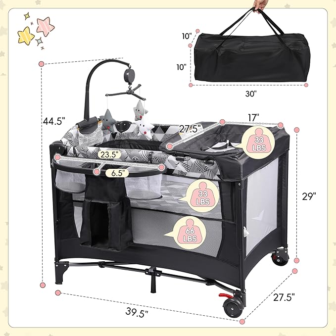 Xilingol 5-in-1 Baby Bassinet Bedside Sleeper, Portable Baby Crib with Diaper Changing Station, Carry Bag, Cosleeper Bassinet Attach to Bed for Newborn to Toddlers