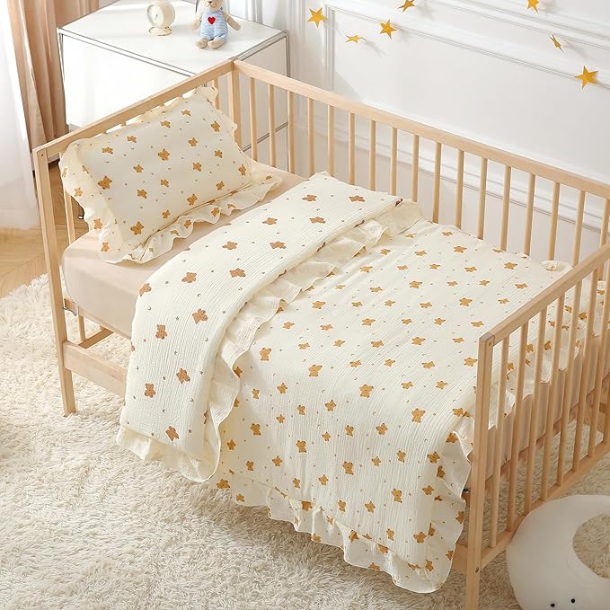 100% Cotton Muslin Crib Comforter/Quilt,Ultra Soft Cozy Reversible Baby Blanket,All Season Toddler Blankets for Boys and Girls, Machine Washable,41"x48"